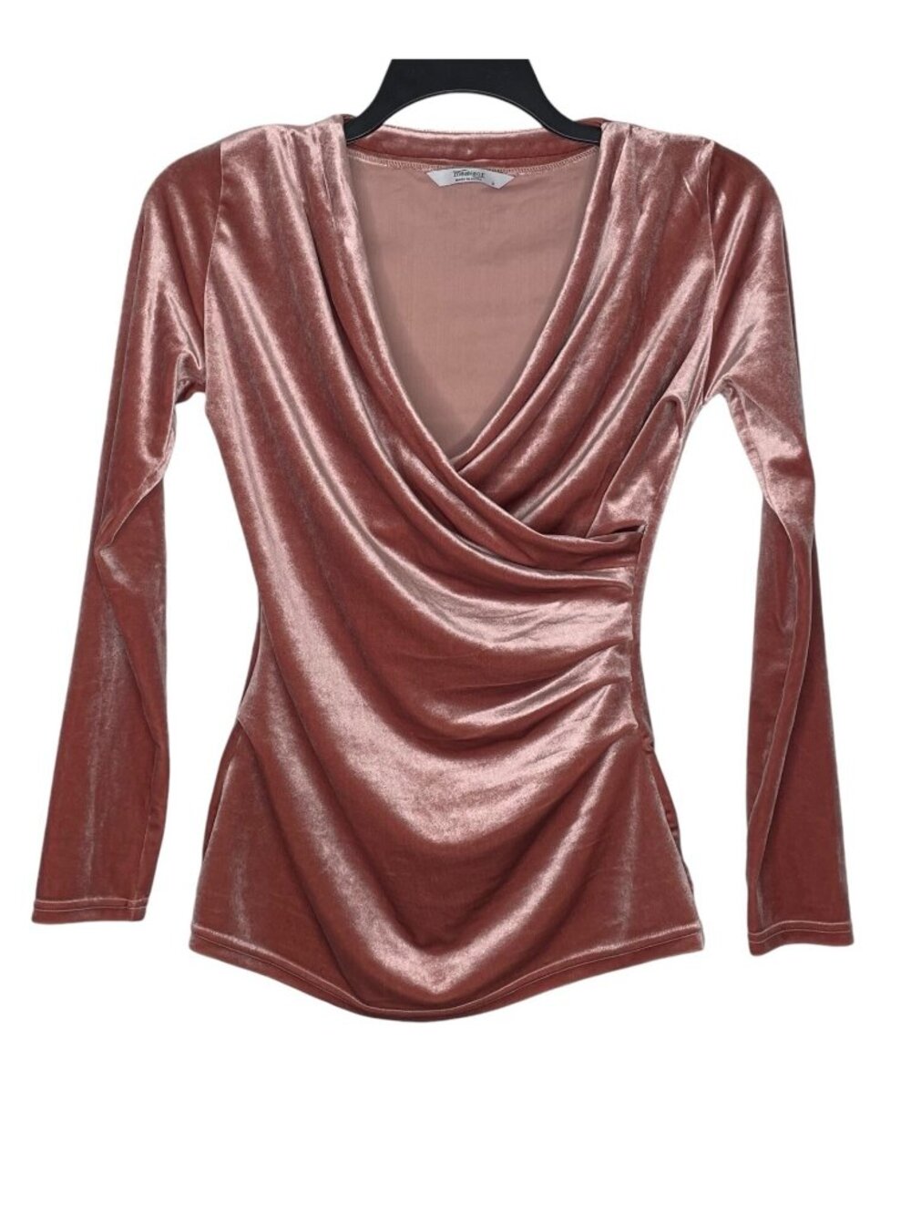 Meaneor Womens Top Size Small Ruched Waist V-Neck Faux Wrap Long Sleeves